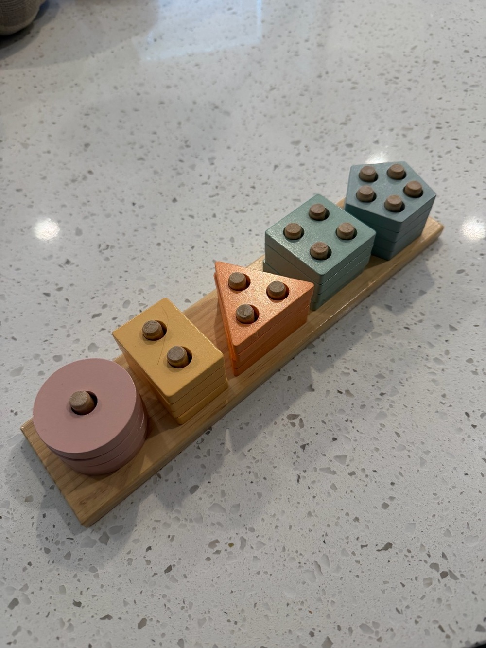 Wooden Shape Stacking Toy - Pastel Color Counting Board